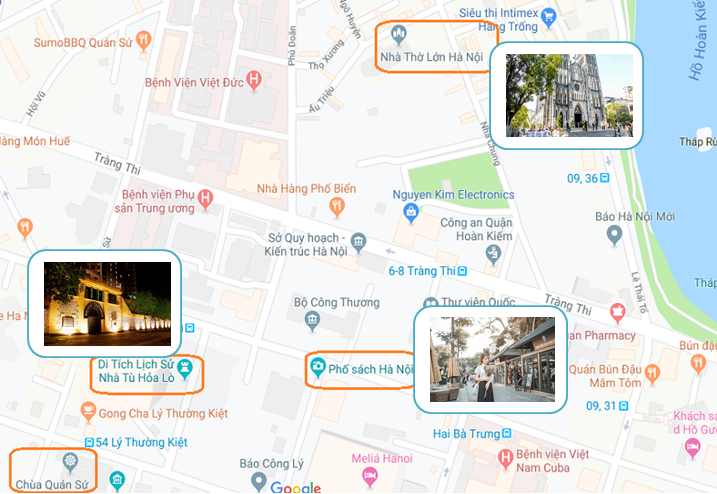 bản đồ các điểm đến Hà Nội